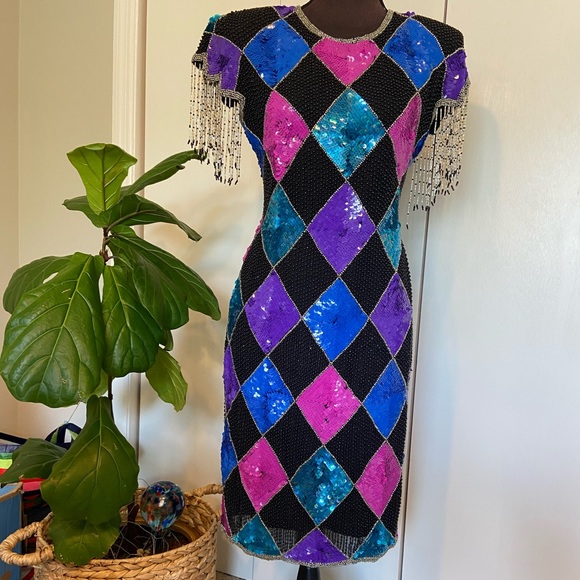 Vintage Beaded Gown | Silk Dress | Harley Quinn - Picture 5 of 16